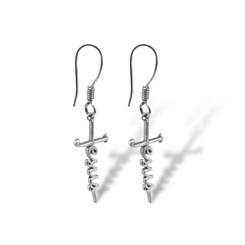 "Jesus" Dangling Sterling Silver Earrings